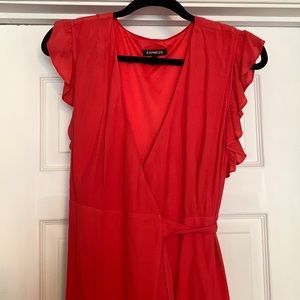 Express coral color wraparound maxi dress size small.